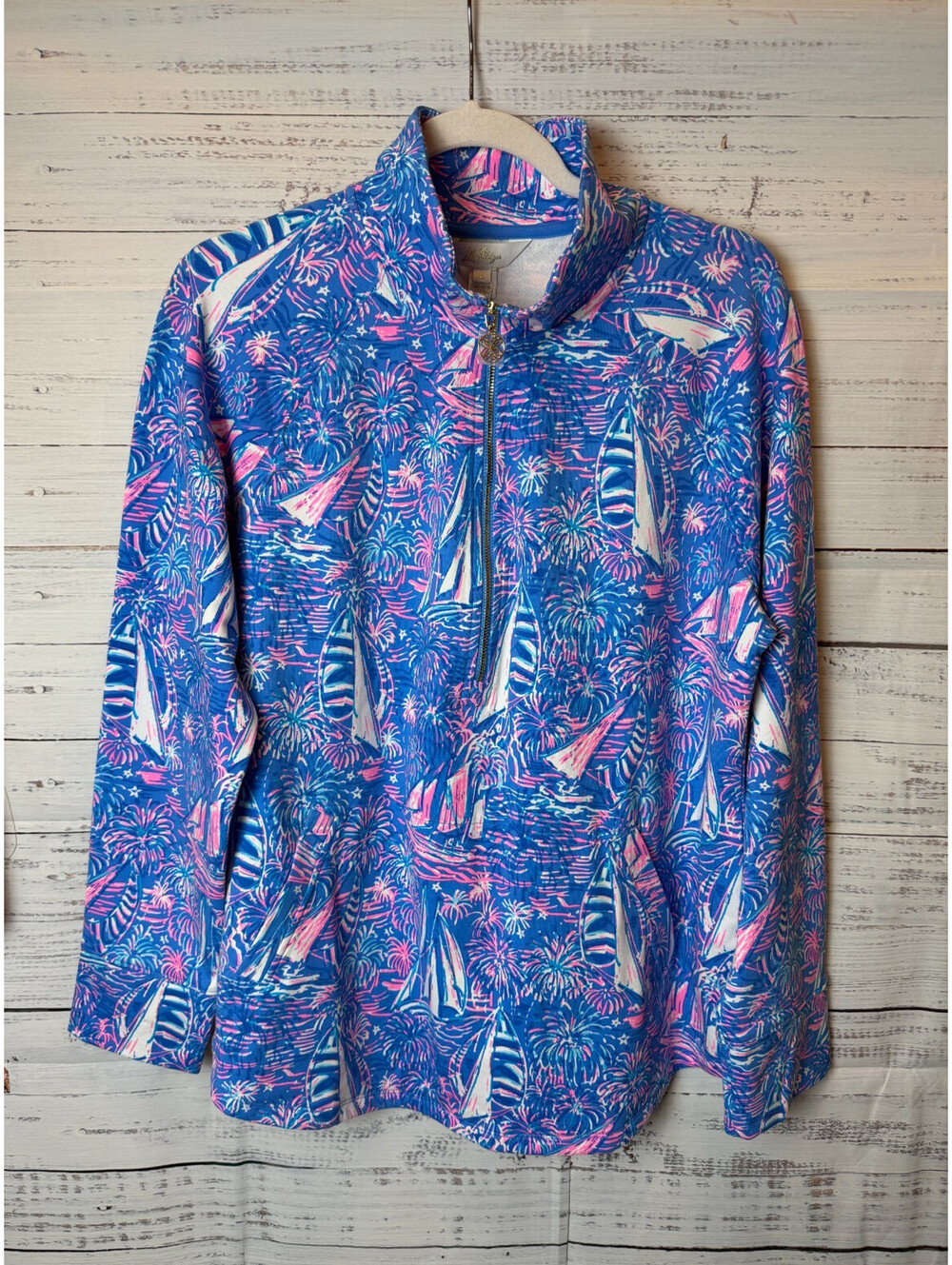 LILLY PULITZER blue UPF 50+ slipper boca blue its a sailabration popover L NWT